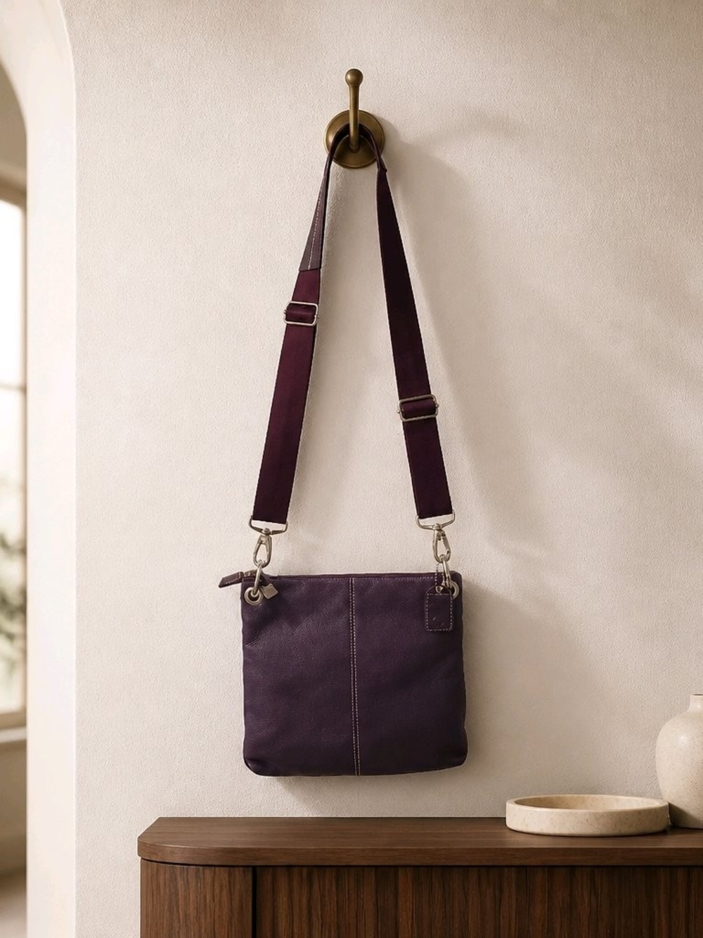 Vintage Soprano Women's Rare Aubergine Crossbody Bag - Adjustable Strap